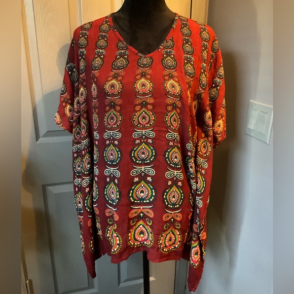 Earthbound Trading Co. small Boho burgundy print top - Picture 1 of 2